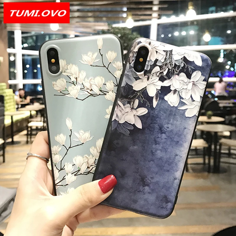 Чехол для iPhone 6 мягкий чехол из ТПУ 7 8 5 5SE силиконовый с синими цветами и цветочным