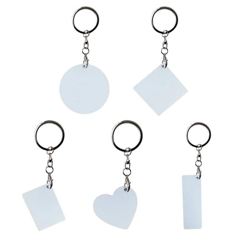 

5 Pcs/Set Sublimation Blank Keychains Heat Transfer Key Chain Double-Side Printed MDF Keyrings Key Tags with Split Rings