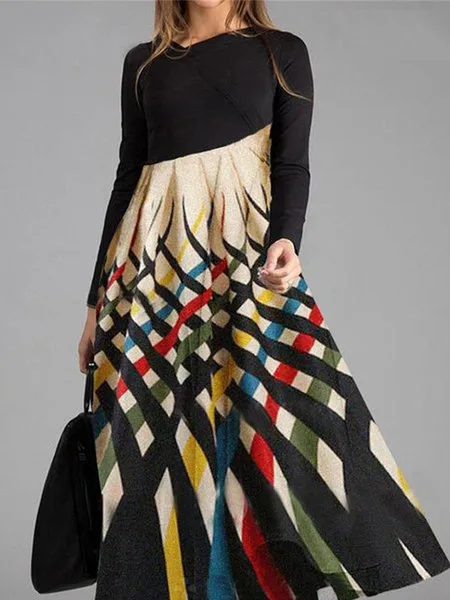 New fashion spring and autumn long-sleeved long skirt stitching printed dress women
New fashion spring and autumn long-sleeved long skirt stitching printed dress women