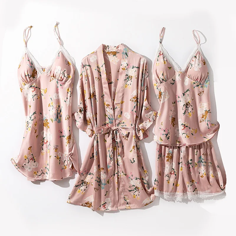 Floral Print Pajamas Ses Women Satin 4PCS Sleepwear Sexy Lace Pyjamas Suit Female Silky Sleep Set Casual Kimono Bath Gown
Floral Print Pajamas Ses Women Satin 4PCS Sleepwear Sexy Lace Pyjamas Suit Female Silky Sleep Set Casual Kimono Bath Gown