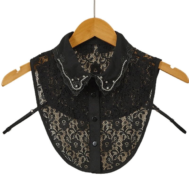 Women Crystal Embroidery Lapel False Collar Hollow Floral Lace Half Shirt Dickey 
Women Crystal Embroidery Lapel False Collar Hollow Floral Lace Half Shirt Dickey