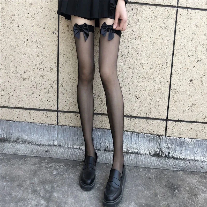 

Sexy Bowknot Stockings Women Hollow Lace Knee Socks Anti-Snagging Lolita Fish Net Compression Stocking Party Fishnet Pantyhose