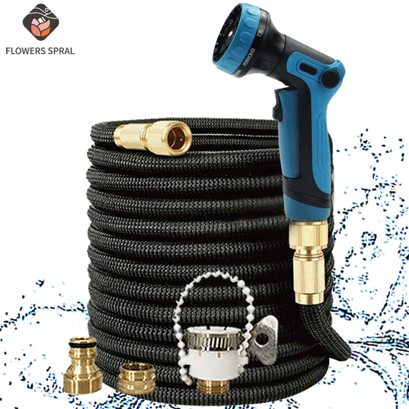 

2021 Garden Hose Extendable High Pressure Car Wash Water Gun TPE Rubber Magic Hose 17FT-150FT Feet Watering Set With Spray Gun