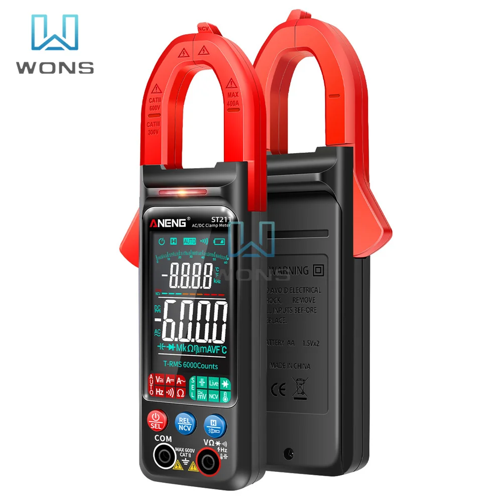 ANENG ST211 ST212 Digital Clamp Meter NCV Ohm Test 6000 Counts Multimeter DC/AC Voltage Current Tester Car Amp Hz Big Color Scr
ANENG ST211 ST212 Digital Clamp Meter NCV Ohm Test 6000 Counts Multimeter DC/AC Voltage Current Tester Car Amp Hz Big Color Scr
