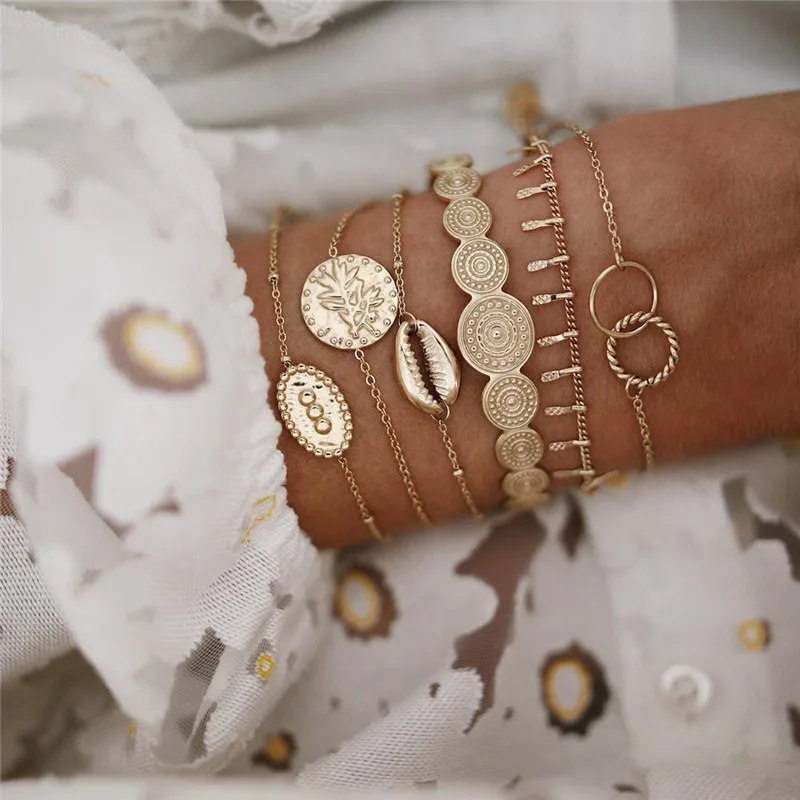 Vintage Round Leaf Totem Metal Texture Bracelets for Women 6pcs/set Simple Shell Chain Charm Bracelets Bangles Set Wholesale
Vintage Round Leaf Totem Metal Texture Bracelets for Women 6pcs/set Simple Shell Chain Charm Bracelets Bangles Set Wholesale