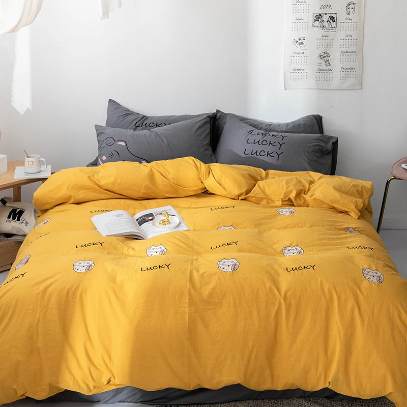 32S Pure Cotton Washed Cotton Bed Set Duvet Cover Flat Fitted Bed Sheet Pillowcases Luck Cat Solid Ruby Orange Yellow Pink
32S Pure Cotton Washed Cotton Bed Set Duvet Cover Flat Fitted Bed Sheet Pillowcases Luck Cat Solid Ruby Orange Yellow Pink