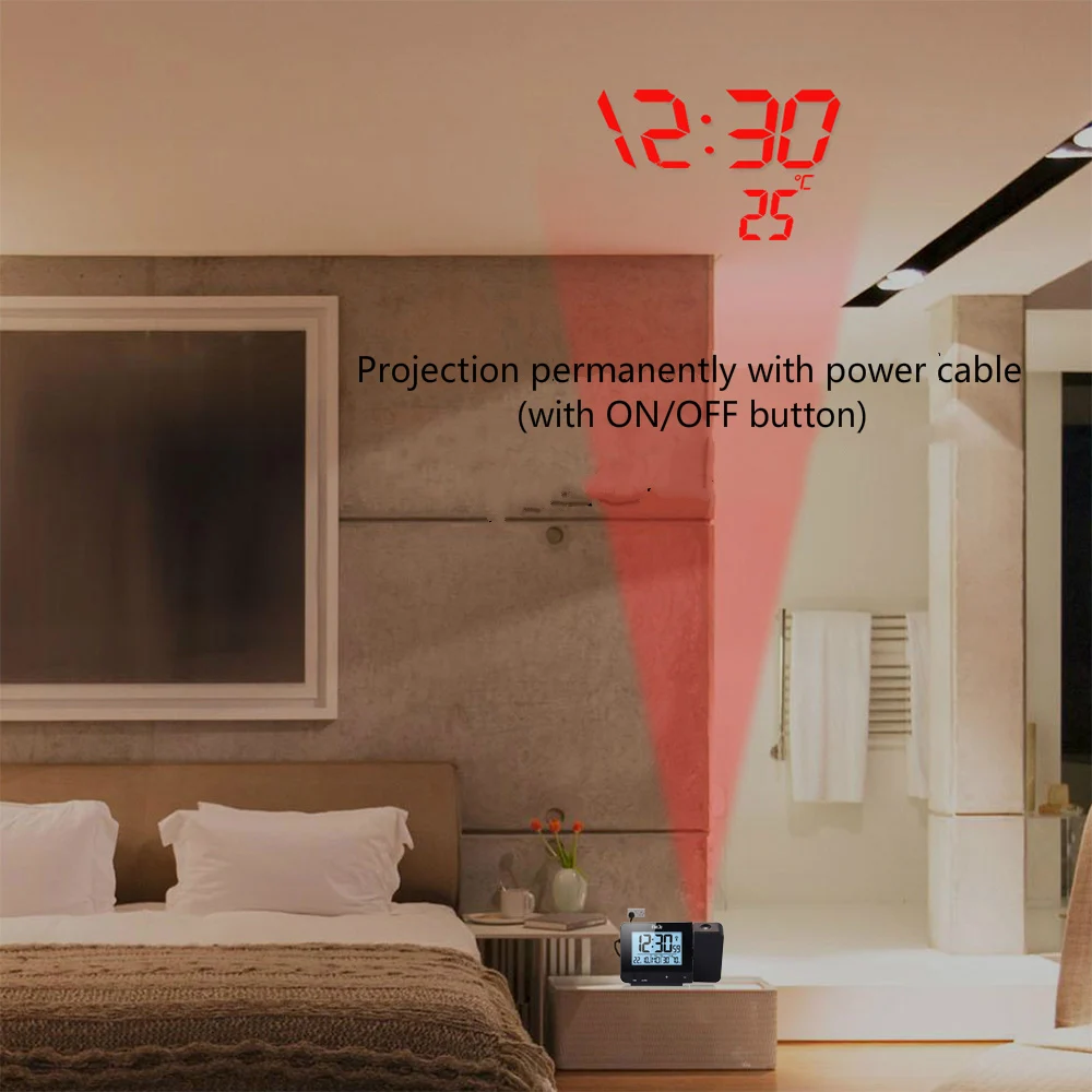 1pc Projection Alarm Clock Rotatable Led Digital Date Function Desk Table With Time | Дом и