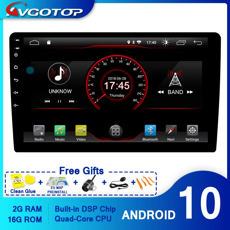AVGOTOP 9917Z Android 10 Bluetooth GPS автомобильный Радио dvd плеер для универсального тела Sreen 2G 16G
