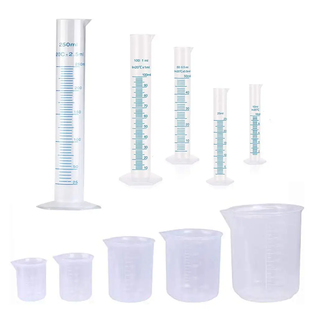 10 bags of plastic measuring cylinder beaker Kit 5 kinds of transparent measuring cylinders10ml-250ml 5 kinds of beakers50-100ml
10 bags of plastic measuring cylinder beaker Kit 5 kinds of transparent measuring cylinders10ml-250ml 5 kinds of beakers50-100ml