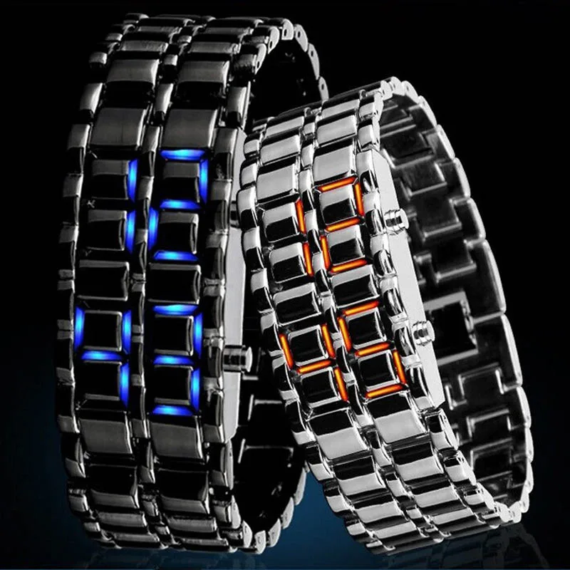 Модные металлические светодиодные часы Lava Iron Samurai мужские электронные цифровые