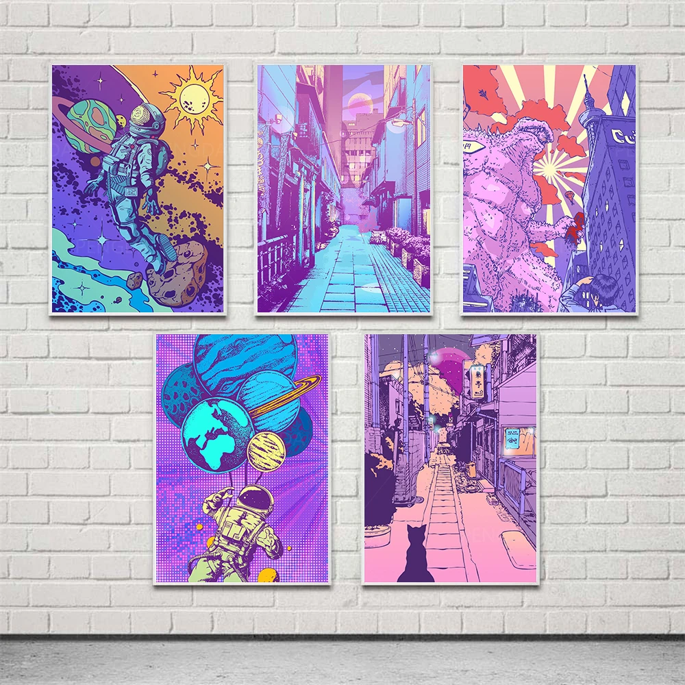Print The Purple City Street Night View Poster and The Space Planet Astronaut Monster Attack Home Decoration Canvas Painting
Print The Purple City Street Night View Poster and The Space Planet Astronaut Monster Attack Home Decoration Canvas Painting