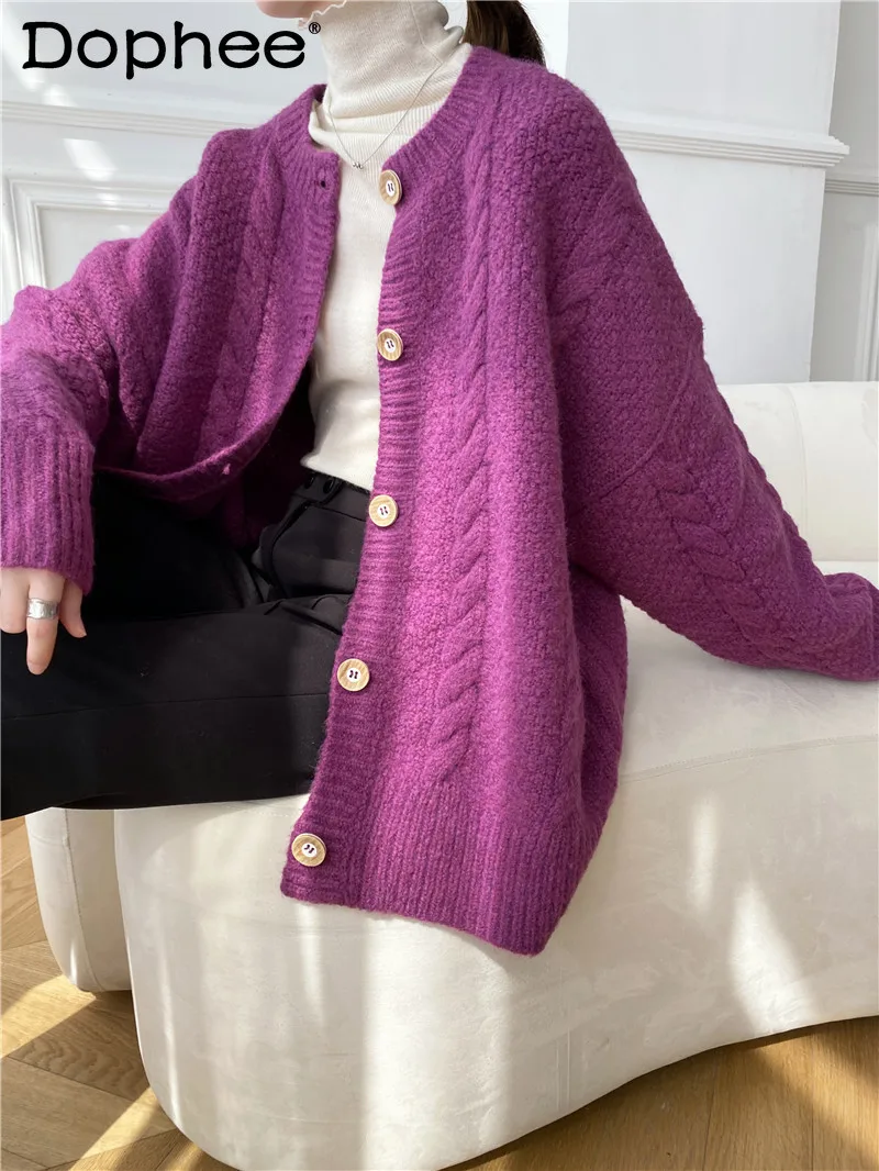 Утепленный свитер в стиле ретро, пальто, женский осенне-зимний теплый свитер, куртка свободного кроя, пурпурный вязаный шерстяной кардиган ... 
Утепленный свитер в стиле ретро, пальто, женский осенне-зимний теплый свитер, куртка свободного кроя, пурпурный вязаный шерстяной кардиган ...