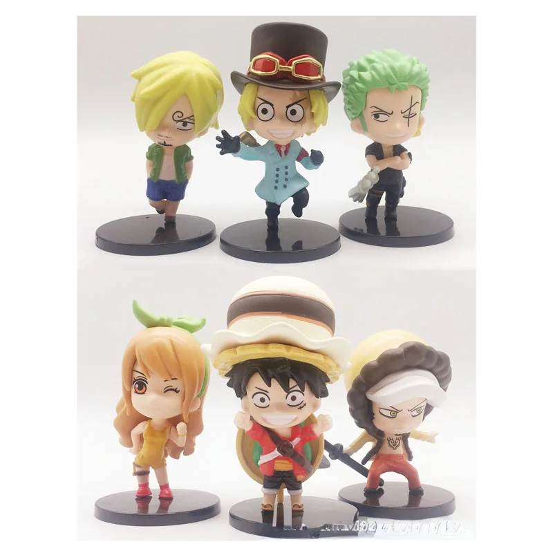 

6pcs Q Version One Piece Action Figure Models Luffy Sabo Nami Animation Peripheral Toys Cute Anime Dolls Ornament Fans Gift