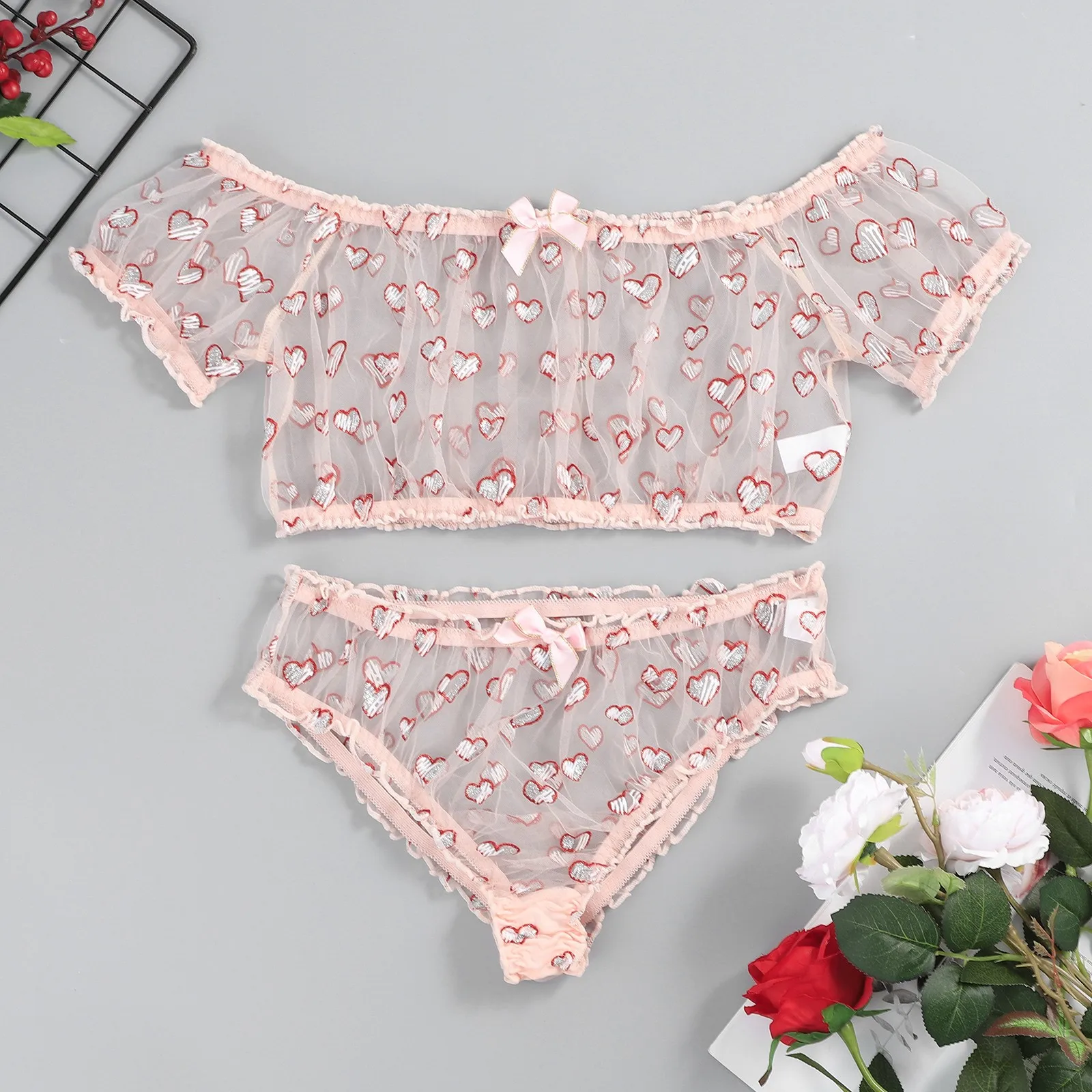 Sexy Lingerie Women Underwear Set Lace Heart Print Cami Top Brief Sets Pink See Through Exotic Costumes Bow Lenceria Sensual
Sexy Lingerie Women Underwear Set Lace Heart Print Cami Top Brief Sets Pink See Through Exotic Costumes Bow Lenceria Sensual