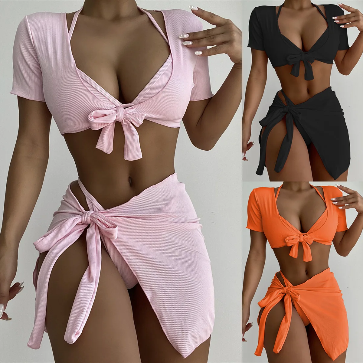 Women's Swimsuit Four Pieces Sexy Bikini Set Swimwear Beach Bathing Suits Swimming Summer Solid
Women's Swimsuit Four Pieces Sexy Bikini Set Swimwear Beach Bathing Suits Swimming Summer Solid