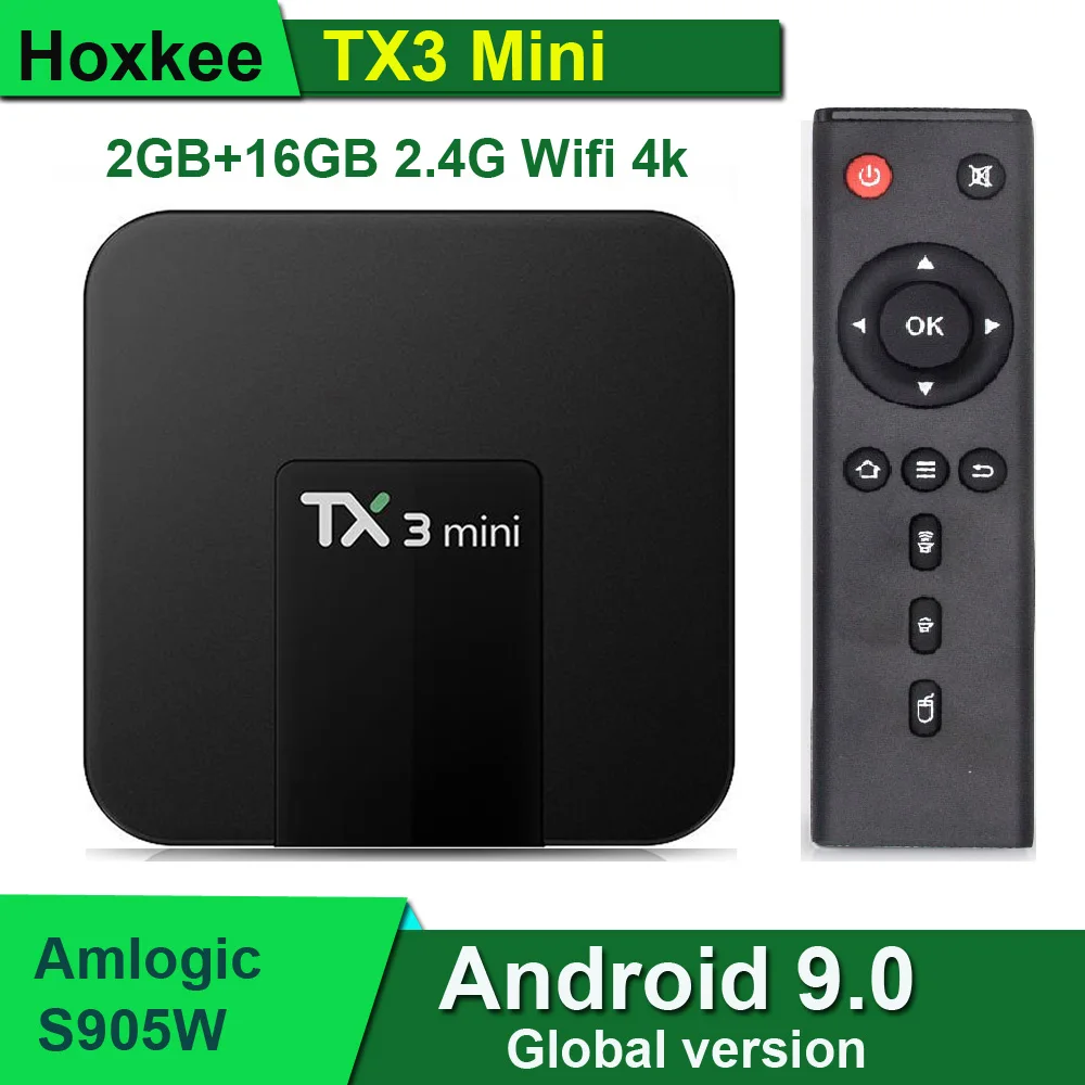 

Hoxkee 100M Lan 2.4G Wifi 1GB 8GB 2GB 16GB Youtube Google Play 4K HD Quad Core Amlogic S905W Smart Android 9.0 TV Box TX3 Mini