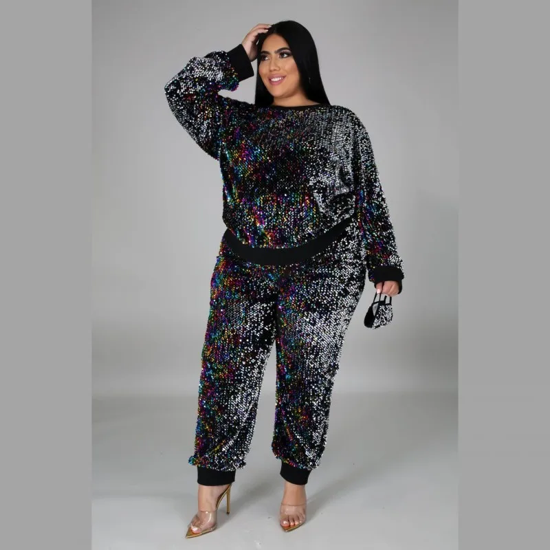 Plus Size Two Piece Set Women Outfits Fashion Glitter Sequin Long Sleeve Tops Pants 2 Piece Suit Autumn Winter Big Size Clothes
Plus Size Two Piece Set Women Outfits Fashion Glitter Sequin Long Sleeve Tops Pants 2 Piece Suit Autumn Winter Big Size Clothes