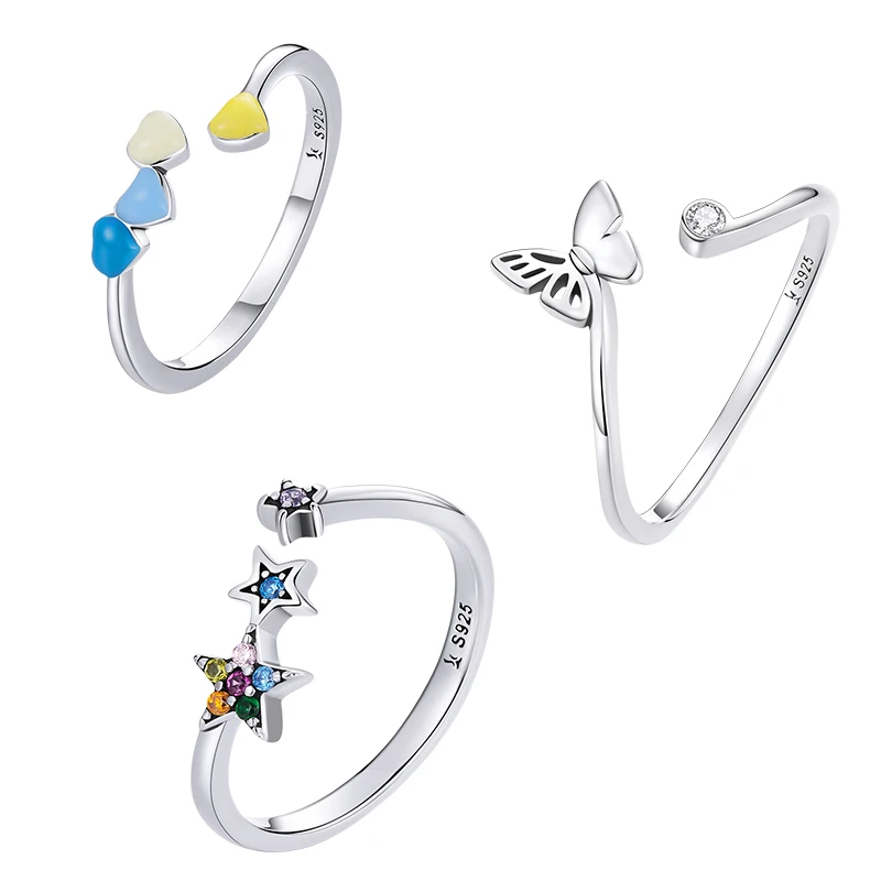 BISAER 925 Sterling Silver Star Heart Shape Butterfly original Adjustable Finger Rings for Women Fine Jewelry Gift HSR769
BISAER 925 Sterling Silver Star Heart Shape Butterfly original Adjustable Finger Rings for Women Fine Jewelry Gift HSR769