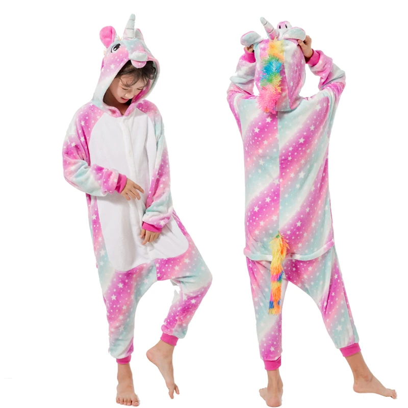 Новый единорог пижамы Onesie Детские кигуруми панда зимние теплые для детей