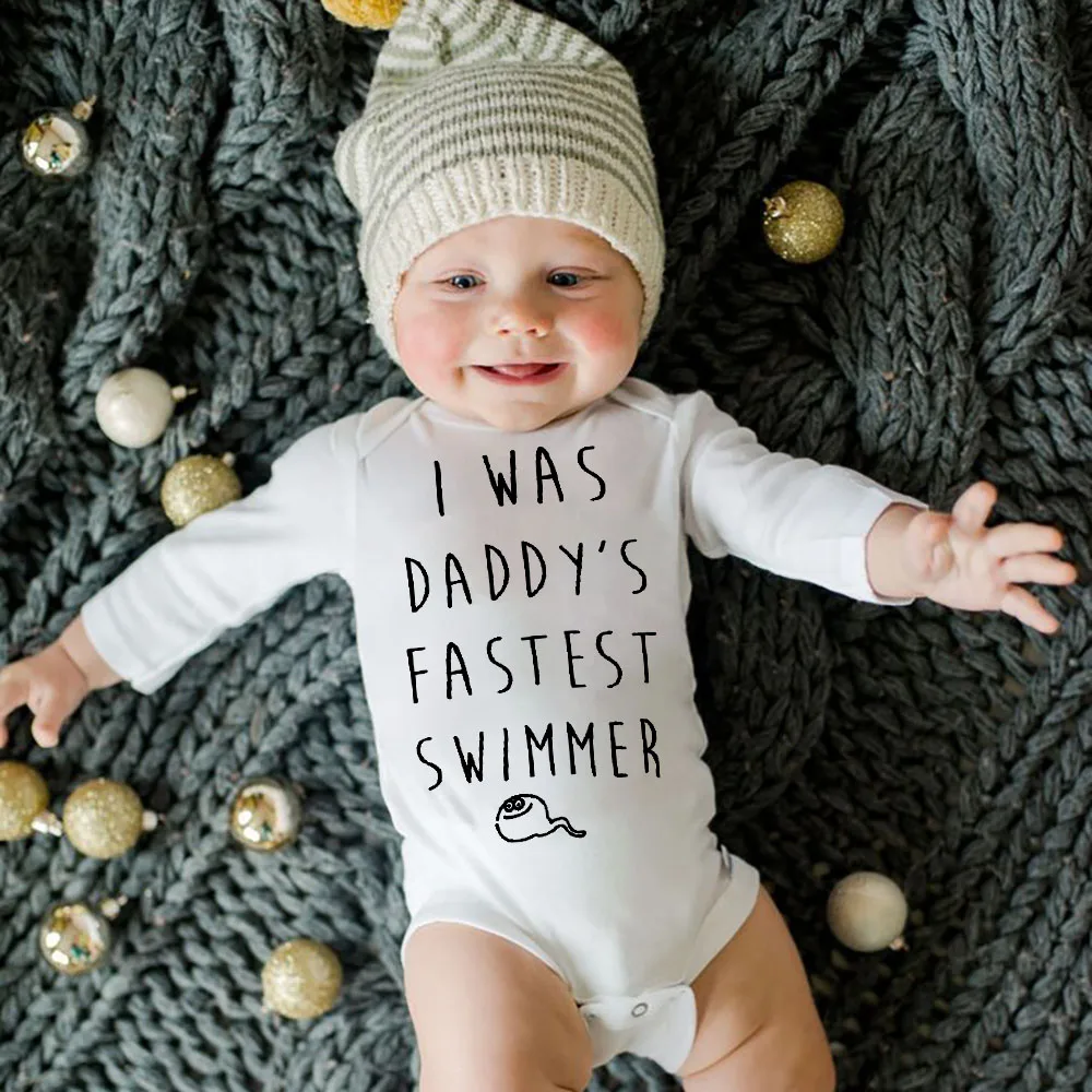 

I Was Daddy's Fastest Swimmer Newborn Baby Rompers Boys Girls Born Crawling Funny Casual Clothing Toddler Kids Bodysuits Outfits