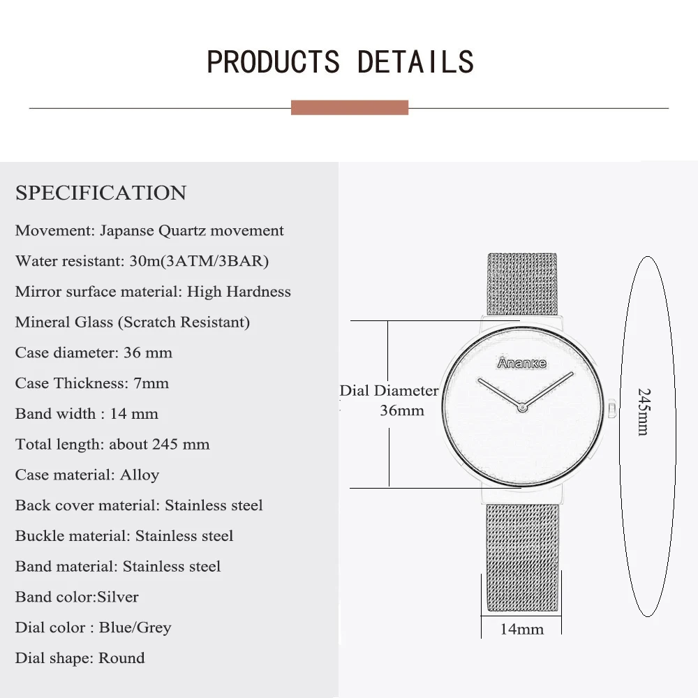 ANANKE Women Watches Simple Dial Waterproof Ladies Fashion Stainless Steel Strap Ultra-thin Luxury Quartz WristWatches AN07
ANANKE Women Watches Simple Dial Waterproof Ladies Fashion Stainless Steel Strap Ultra-thin Luxury Quartz WristWatches AN07