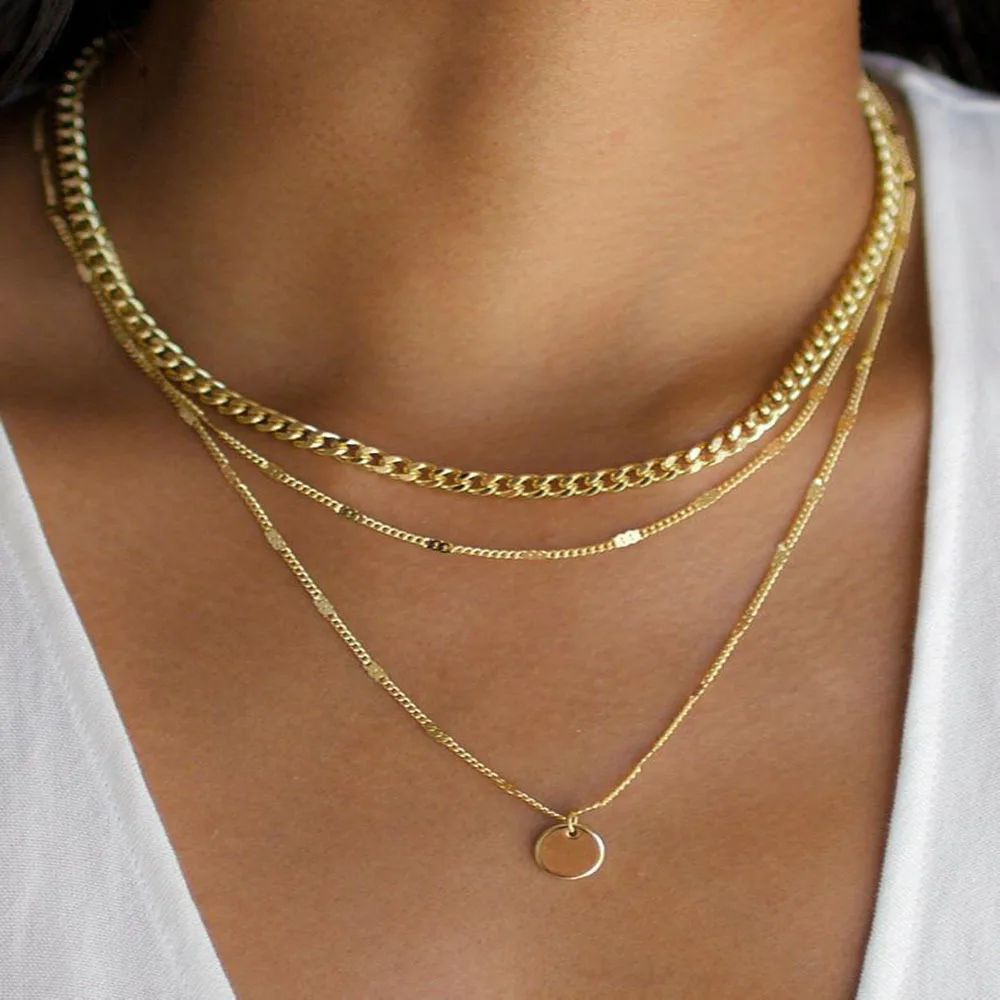 

Smooth Round Sequin Pendant Necklace for Women Gold Silver Color Layered Necklaces Female Clavicle Chains Fashion Jewelry New