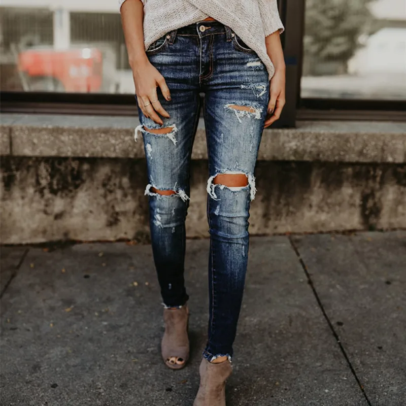 Womem's Elastic Hole Slim-fit Faded Craft Jeans Slim-fit Handfrayed Holes Blue Jeans Pencil Pants 2020 Spring Female Skinny Pant
Womem's Elastic Hole Slim-fit Faded Craft Jeans Slim-fit Handfrayed Holes Blue Jeans Pencil Pants 2020 Spring Female Skinny Pant
