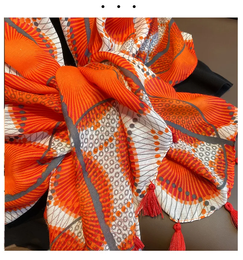 2021 Korean spring and autumn fashion printed Scarf Red orange petal cotton hemp handle long shawl dual purpose sunshade shawl
2021 Korean spring and autumn fashion printed Scarf Red orange petal cotton hemp handle long shawl dual purpose sunshade shawl
