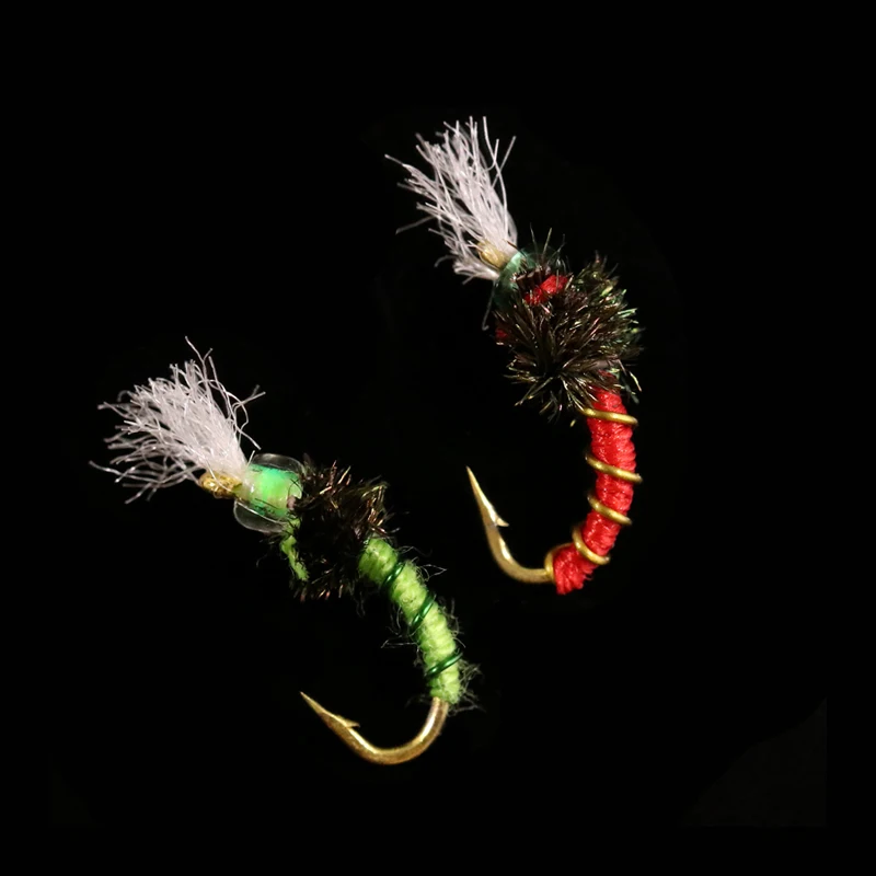 Vampfly 8PCS #14 Green Red Beadhead Chironomid Nymphs Fishing Fly Lure Midge Flies with Barbed Hook for Trout Bluegill Carp etc. 
Vampfly 8PCS #14 Green Red Beadhead Chironomid Nymphs Fishing Fly Lure Midge Flies with Barbed Hook for Trout Bluegill Carp etc.