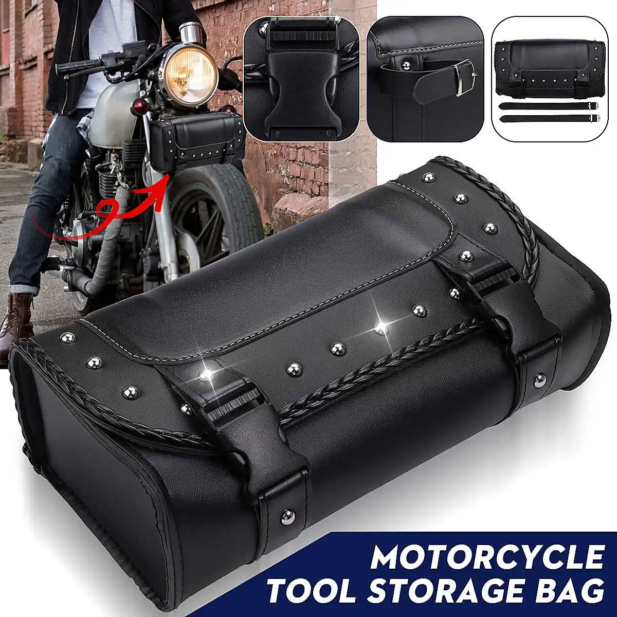 Motorcycle Front Fork Tool Bag PU Leather Side Tool Pouch Retro Saddlebag Black Waterproof Universal For Honda/Yamaha/Suzuki
Motorcycle Front Fork Tool Bag PU Leather Side Tool Pouch Retro Saddlebag Black Waterproof Universal For Honda/Yamaha/Suzuki