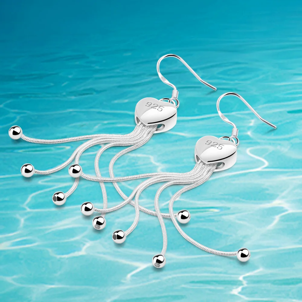 Fashion jewelry women's earrings, 925 sterling silver heart-shaped Long tassels earrings, lady elegant earrings accessories 
Fashion jewelry women's earrings, 925 sterling silver heart-shaped Long tassels earrings, lady elegant earrings accessories