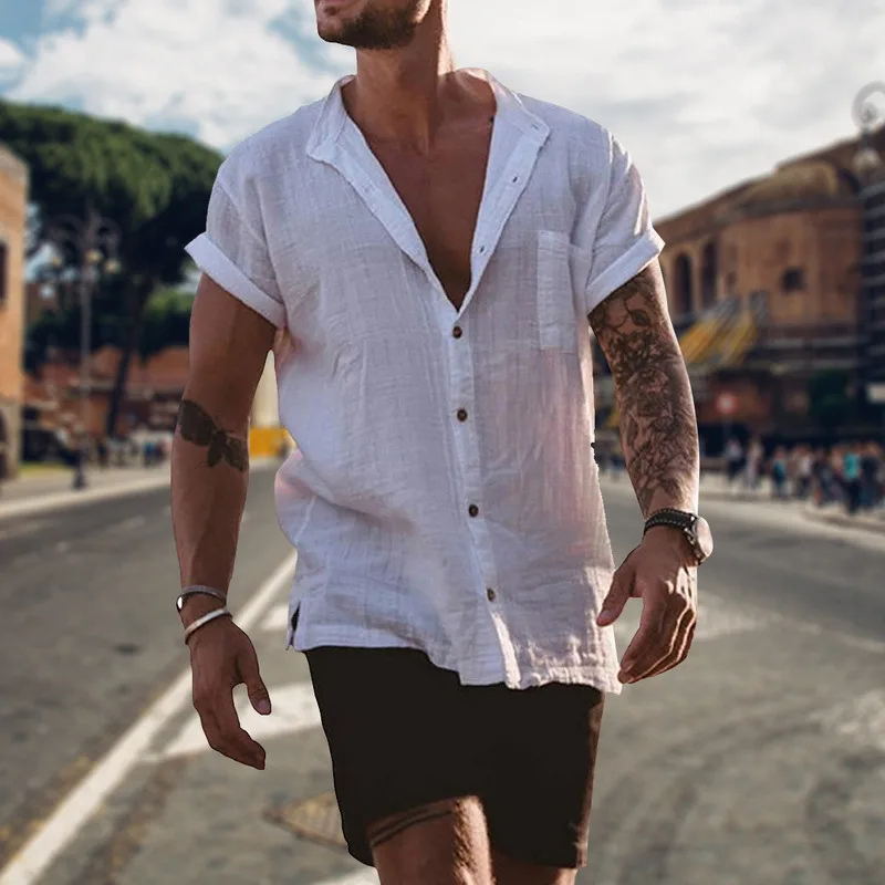Mens Linen Blouse Short Sleeve Baggy Buttons Summer Solid Comfortable Pure Cotton And Linen Casual Loose Holiday Shirts Tee Tops
Mens Linen Blouse Short Sleeve Baggy Buttons Summer Solid Comfortable Pure Cotton And Linen Casual Loose Holiday Shirts Tee Tops