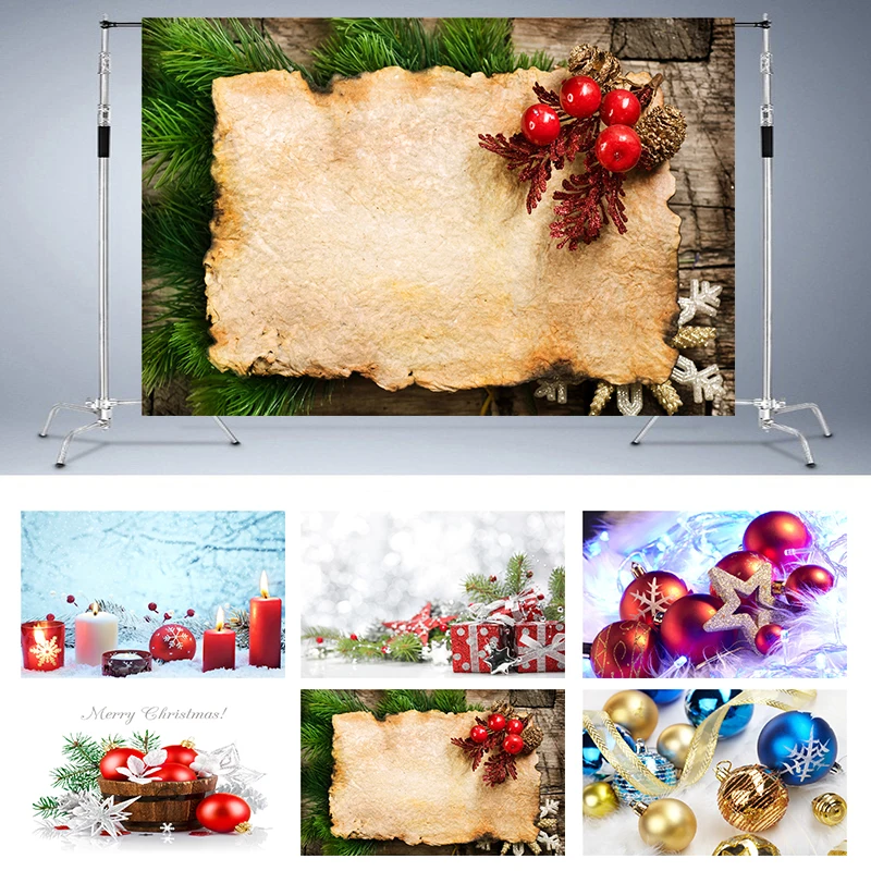 

Nitree Candle Snow Snowflake Light Spot Pine Christmas Balls Gift Box Backdrop Photography Background Photo Studio Props Vinyl