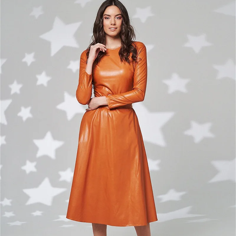 Faux Leather Dresses For Women Autumn Winter O Neck Long Sleeve Midi Dress With Slim Waist Belt A Line Style Solid Color Clothes
Faux Leather Dresses For Women Autumn Winter O Neck Long Sleeve Midi Dress With Slim Waist Belt A Line Style Solid Color Clothes