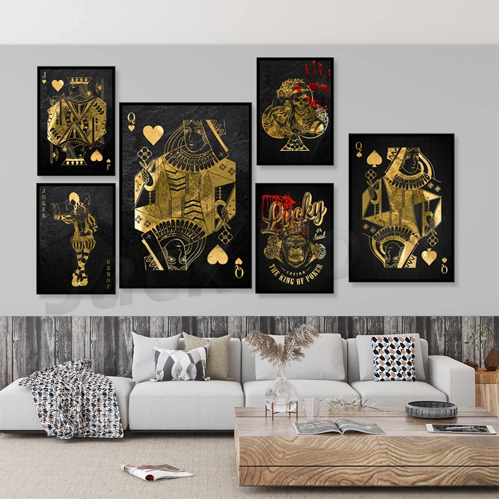 Gold Playing Cards King Queen Jack Canvas Painting Wall Art Posters Abstract Cuadros Pictures for Club Bar Home Decoration
Gold Playing Cards King Queen Jack Canvas Painting Wall Art Posters Abstract Cuadros Pictures for Club Bar Home Decoration