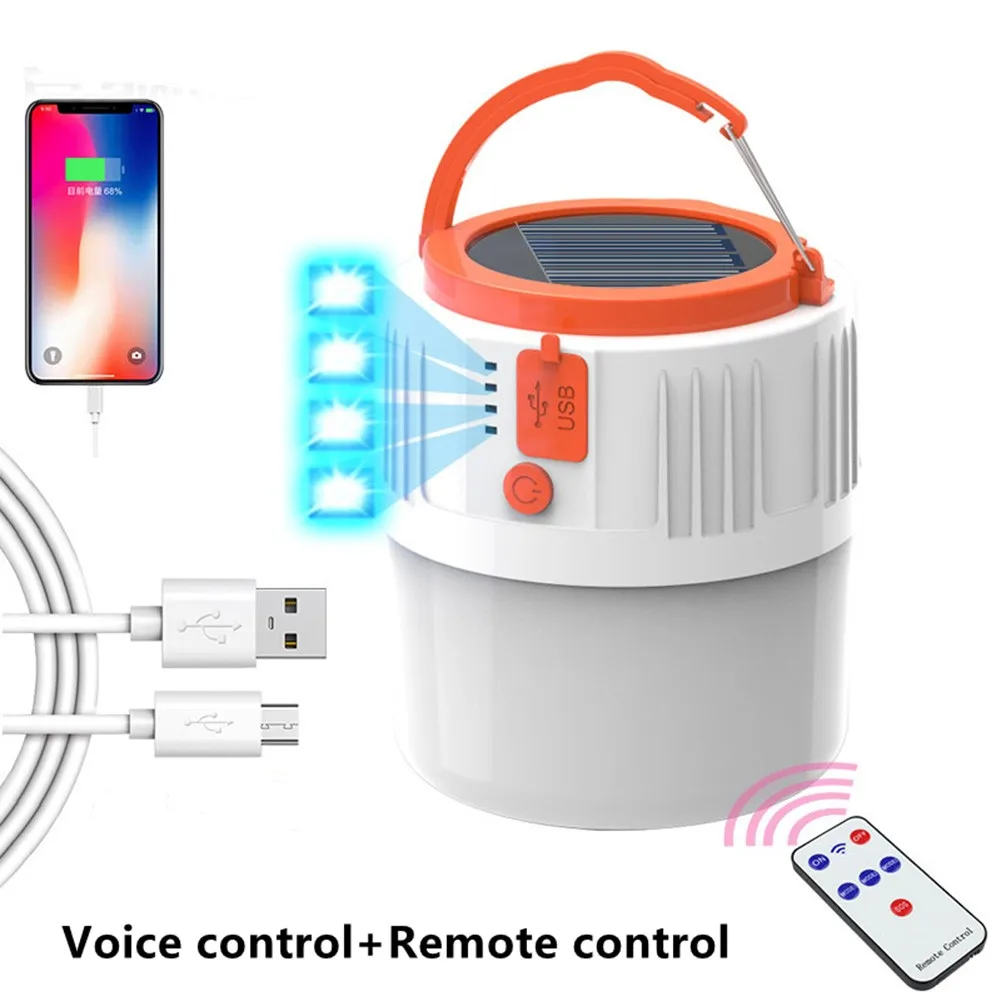 Portable Camping LED Light Solar Emergency Bulb USB Tent Lamp Bulb Remote Control+Voice Control Camping Lamp 5 Gears Waterproof
Portable Camping LED Light Solar Emergency Bulb USB Tent Lamp Bulb Remote Control+Voice Control Camping Lamp 5 Gears Waterproof