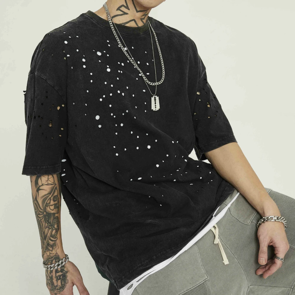 Ripped Holes Distressing T-shirt 2020ss Kanye West Vintage Black Short Sleeve Cotton Tee Relaxed fit
Ripped Holes Distressing T-shirt 2020ss Kanye West Vintage Black Short Sleeve Cotton Tee Relaxed fit
