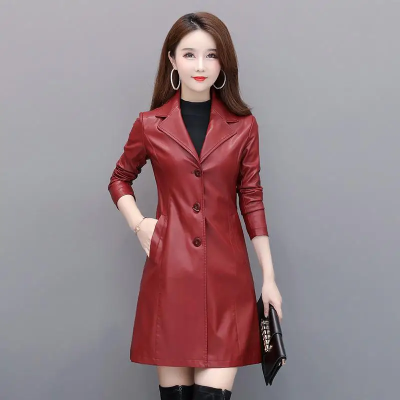 spring 2021 Haining and autumn new slim women's large slim medium long leather coat
spring 2021 Haining and autumn new slim women's large slim medium long leather coat