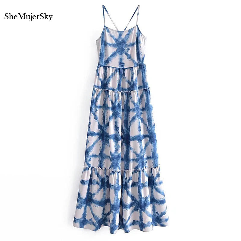 SheMujerSky Summer Blue Tie Dye Print Maxi Dress Women Sleeveless Camisole A-line Long Dresses 2022 robe femme
SheMujerSky Summer Blue Tie Dye Print Maxi Dress Women Sleeveless Camisole A-line Long Dresses 2022 robe femme