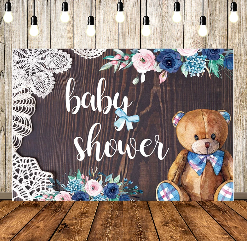 Bear Boy Baby Shower Backdrop Navy Blue Floral Laces Rustic Wooden Baby Boy Photography Background Party Decoration Banners
Bear Boy Baby Shower Backdrop Navy Blue Floral Laces Rustic Wooden Baby Boy Photography Background Party Decoration Banners