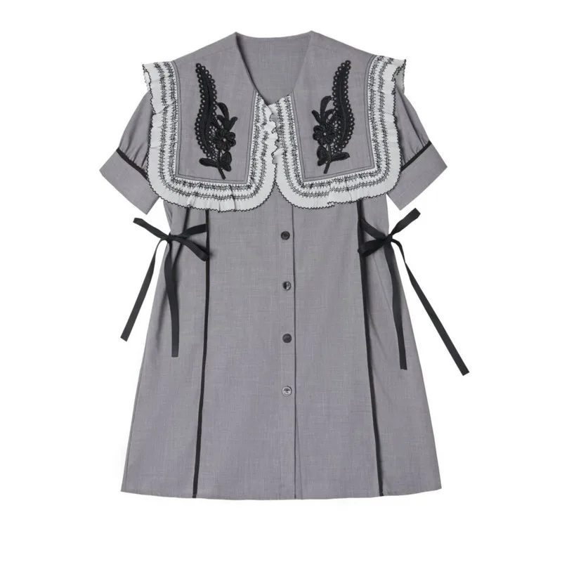 LANMREM 2021 New Summer Sailor Collar Ruffle Lace Floral Embroidered Dress Temperament Loose Fit Fashion Tide 2H184 
LANMREM 2021 New Summer Sailor Collar Ruffle Lace Floral Embroidered Dress Temperament Loose Fit Fashion Tide 2H184