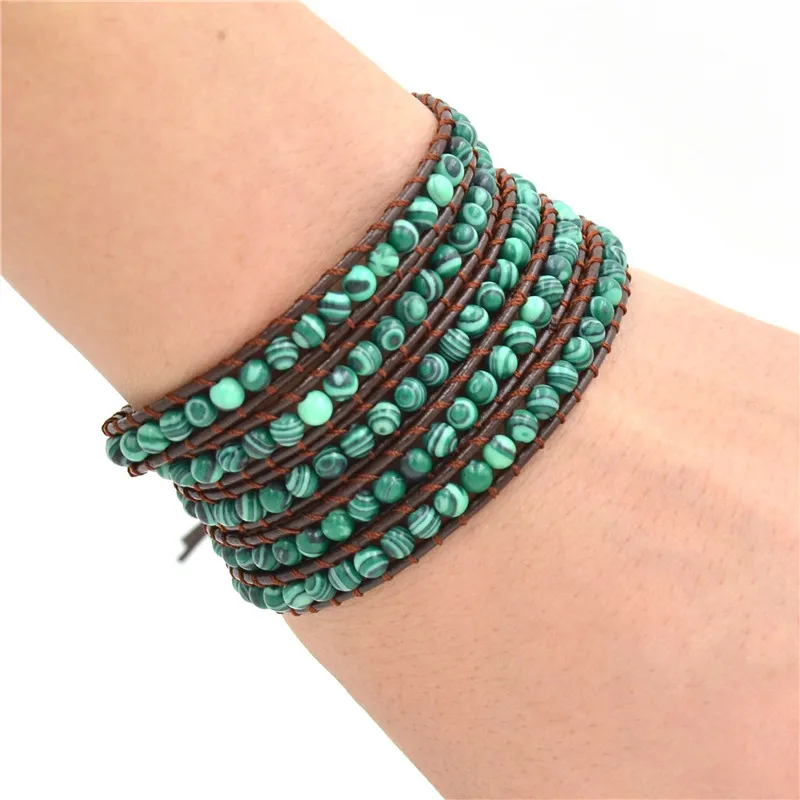 Handmade Bohemia Bracelet Wrap Leather Bracelet Natural Malachite Stone Beads Bracelet 4mm Multilayer For Women Men
Handmade Bohemia Bracelet Wrap Leather Bracelet Natural Malachite Stone Beads Bracelet 4mm Multilayer For Women Men