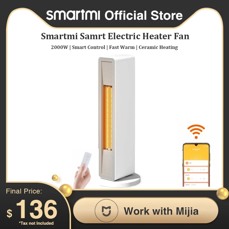 smartmi Smart Electric Heater Fan PTC Ceramic Heating Warmer Warm Air Fan APP Control 2000W 220V With Remote Controller
smartmi Smart Electric Heater Fan PTC Ceramic Heating Warmer Warm Air Fan APP Control 2000W 220V With Remote Controller