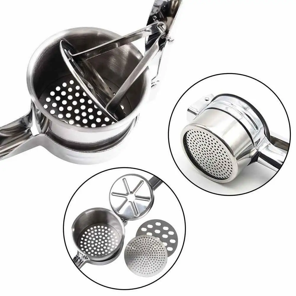 Top Quality Stainless Steel Potato Ricer with 3 Interchangeable Fineness Discs Silicone Grip Handles
Top Quality Stainless Steel Potato Ricer with 3 Interchangeable Fineness Discs Silicone Grip Handles