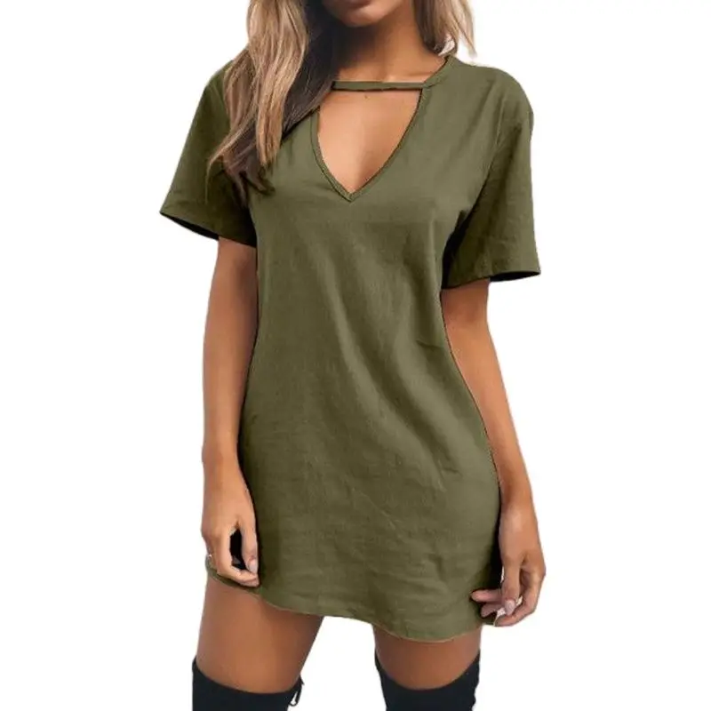 Women Casual T-Shirt Dress Short Sleeve Sexy Triangle Hollow Halter Tee Set Solid Color Deep V-Neck Mini Long Tunic Loose Tops
Women Casual T-Shirt Dress Short Sleeve Sexy Triangle Hollow Halter Tee Set Solid Color Deep V-Neck Mini Long Tunic Loose Tops