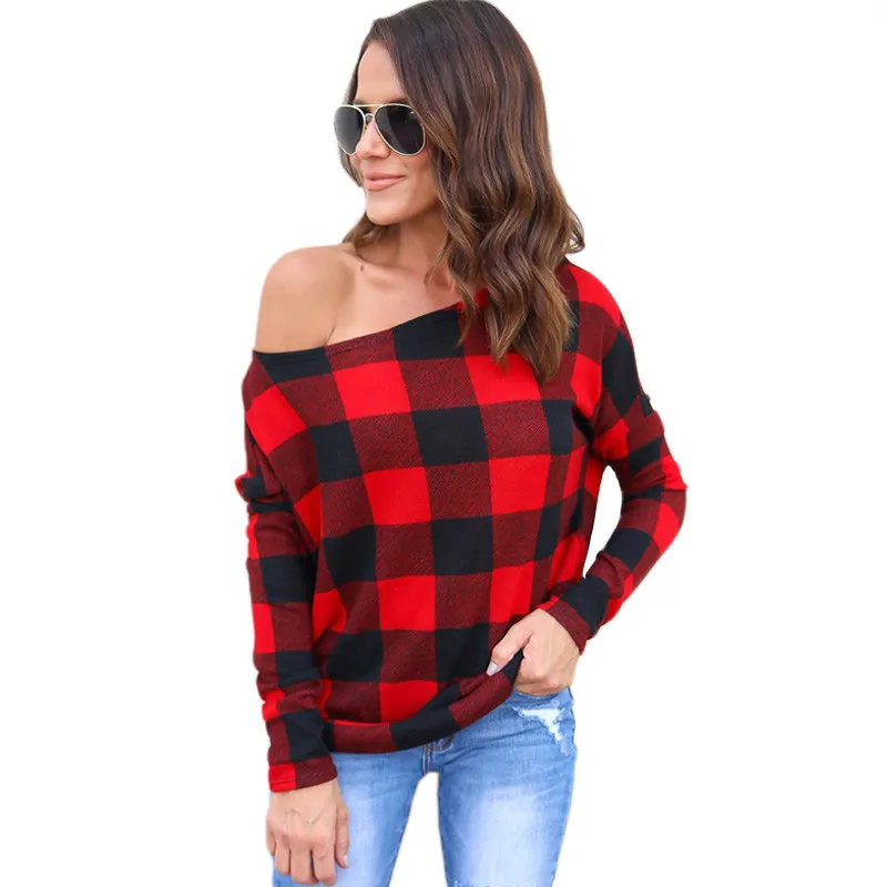Black Red Plaid Print Tops and Shirts for women Fashion Autumn Skew Collar Long Sleeve Off Shoulder Loose Ladies Shirt Female
Black Red Plaid Print Tops and Shirts for women Fashion Autumn Skew Collar Long Sleeve Off Shoulder Loose Ladies Shirt Female