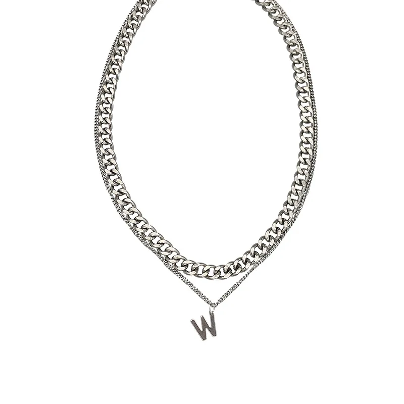 Silver Color Stainless Steel Chain Short Chokers Trendy Hip hop Girls Double Layer Letter W Pendant Necklaces bijoux for women
Silver Color Stainless Steel Chain Short Chokers Trendy Hip hop Girls Double Layer Letter W Pendant Necklaces bijoux for women