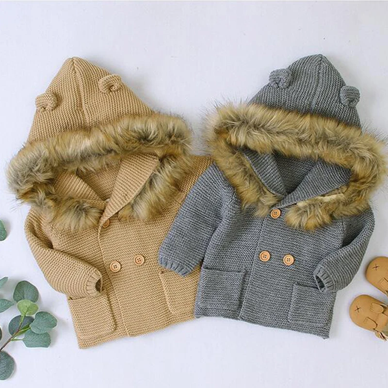 Новые зимние вязаные куртки-кардиганы для маленьких мальчиков и девочек осенние