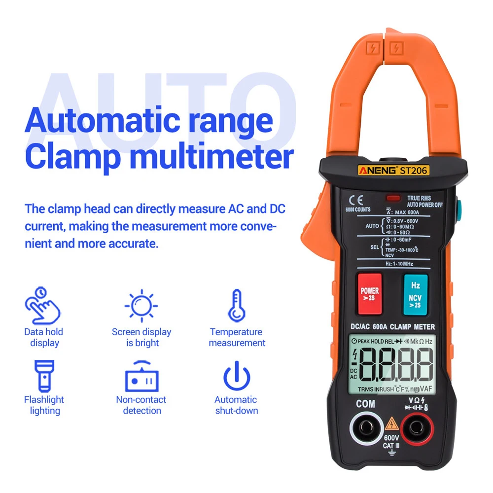 Aneng St206 Digital Multimeter Clamp Meter 6000 Counts True Rms Amp Dc/ac Current Clamp Measure Dc Amperimetro Tester Voltmeter
Aneng St206 Digital Multimeter Clamp Meter 6000 Counts True Rms Amp Dc/ac Current Clamp Measure Dc Amperimetro Tester Voltmeter