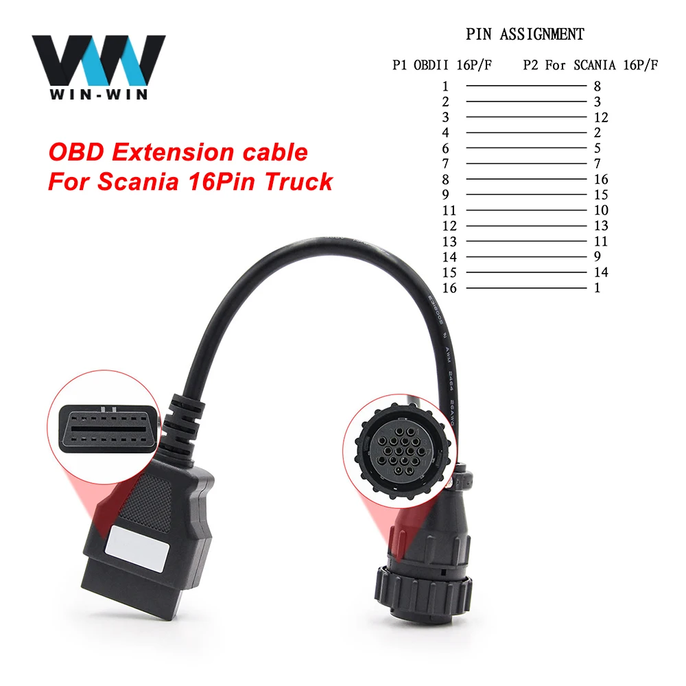 Для грузовика Scania OBD к OBD2 16pin 2 мм удлиняющий кабель для SCANIA 16 Pin сканер разъем